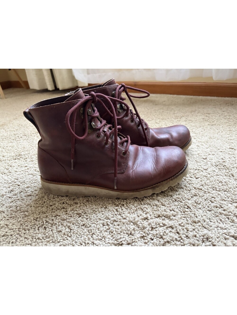 Men's UGG Hammer TL Boots In A Cordovan Brown Leather Shoes Size 12.5 Lace Up